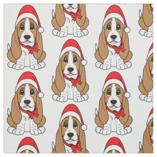 Basset Hound in Santa Hat at Christmas Fabric