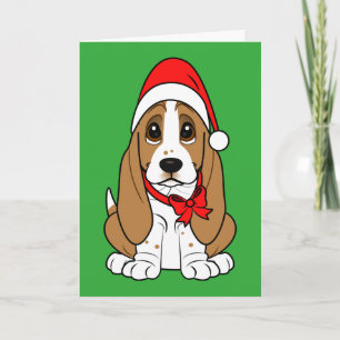 Basset Hound in Santa Hat Christmas Holiday Card