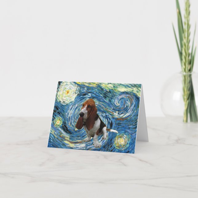 Basset Hound in Starry Night Card (Front)