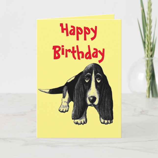 Basset hound ink pen drawing happy birthday card (Front)