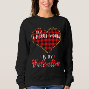 Basset Hound Is My Valentine Heart Dog Leopard Buf Sweatshirt