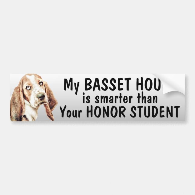 Basset Hound is smarter than honor student - funny Bumper Sticker (Front)