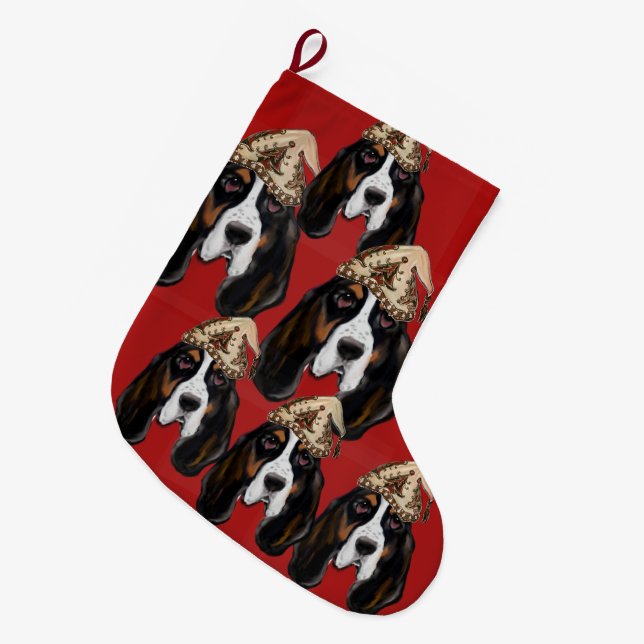 BASSET  HOUND    LARGE CHRISTMAS STOCKING (Front (Hanging))