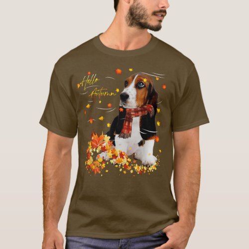 Basset Hound Leaf Fall Hello Autumn For Dog Lover  T_Shirt
