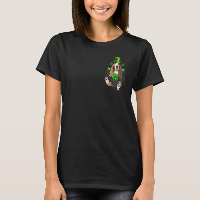 Basset Hound Leprechaun In Pocket St. Patrick's Da T-Shirt (Front)