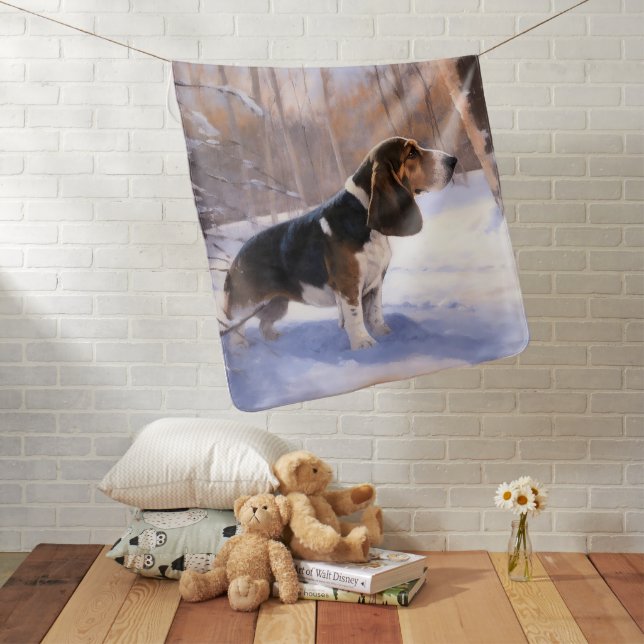 Basset Hound Let It Snow Christmas Baby Blanket (In Situ)
