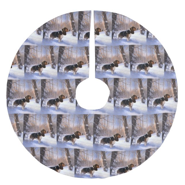 Basset Hound Let It Snow Christmas Brushed Polyester Tree Skirt (Front)