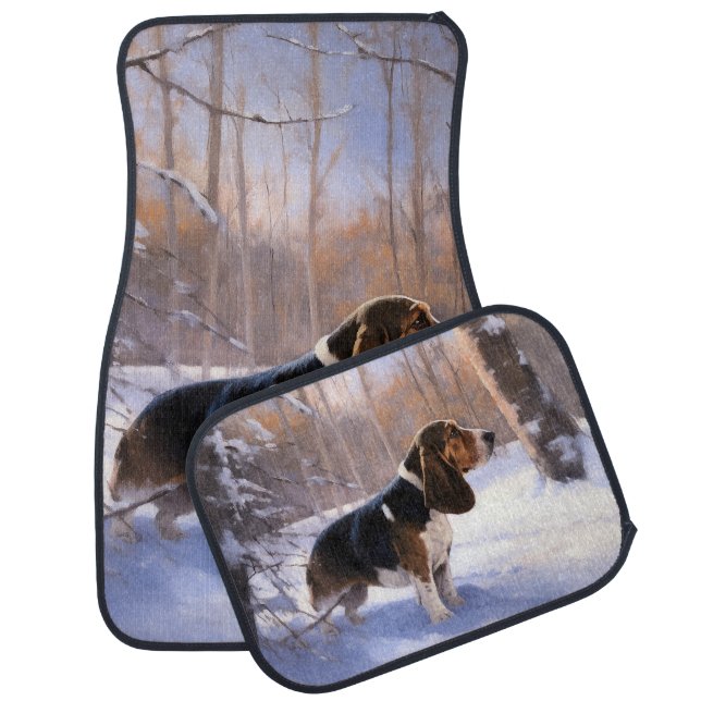Basset Hound Let It Snow Christmas Car Floor Mat (Set)