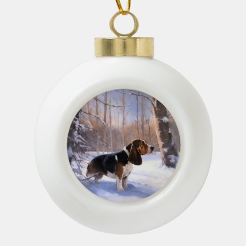 Basset Hound Let It Snow Christmas Ceramic Ball Christmas Ornament