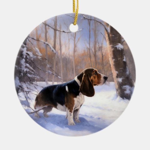 Basset Hound Let It Snow Christmas Ceramic Ornament
