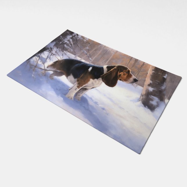 Basset Hound Let It Snow Christmas Doormat (Angled)