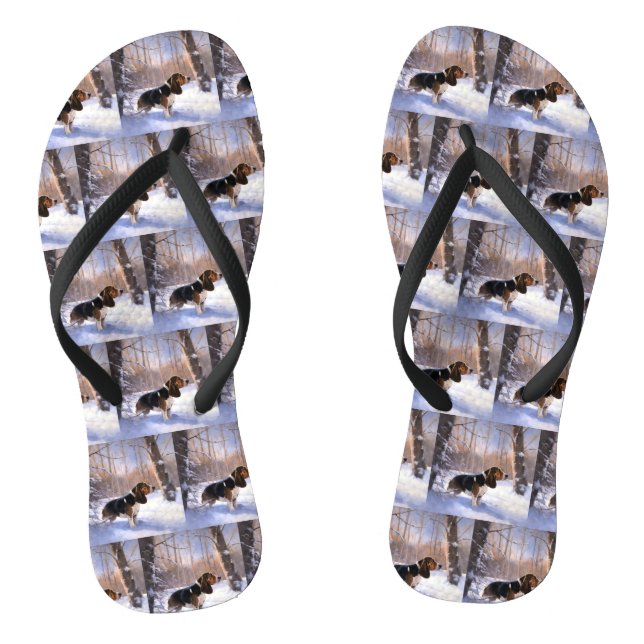 Basset Hound Let It Snow Christmas Flip Flops (Footbed)