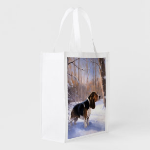 Basset Hound Let It Snow Christmas Grocery Bag