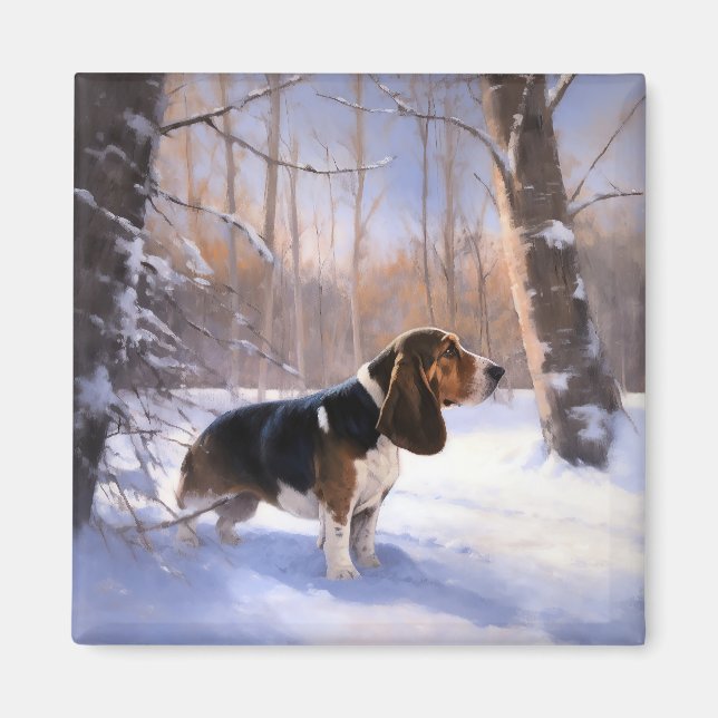 Basset Hound Let It Snow Christmas Magnet (Front)