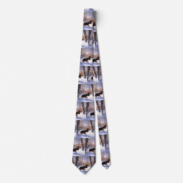 Basset Hound Let It Snow Christmas Neck Tie (Front)