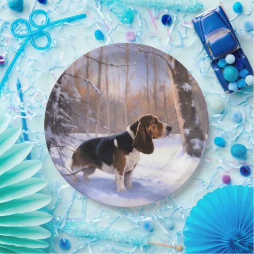 Basset Hound Let It Snow Christmas Paper Plates