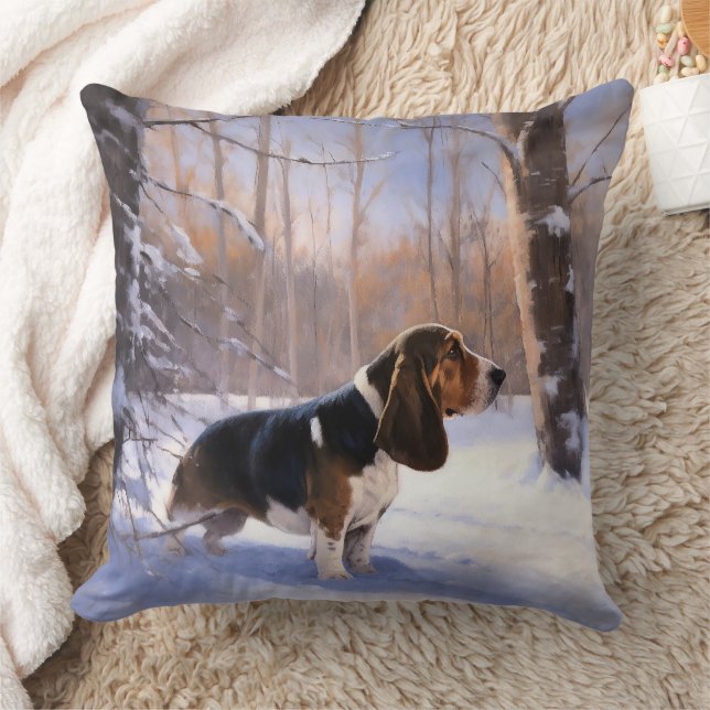 Basset Hound Let It Snow Christmas Throw Pillow (Blanket)