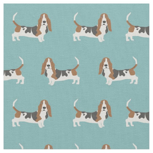Basset Hound dog navy blue Fabric