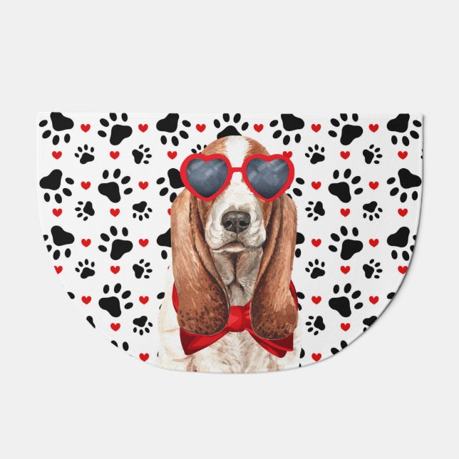 Basset Hound Love and Paw Prints Doormat (Front)