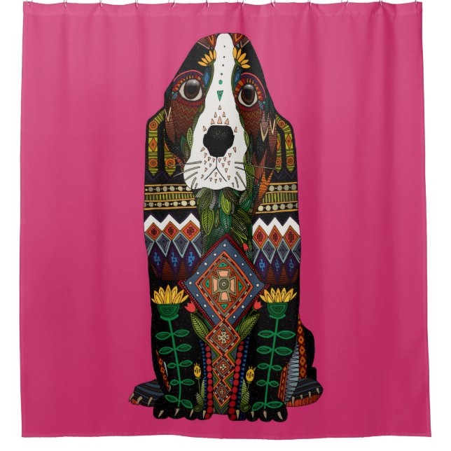 Basset Hound love fuchsia pink Shower Curtain (Front)