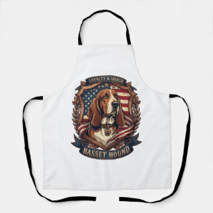 Basset Hound Loyalty Honor Dog American Flag Shiel Apron