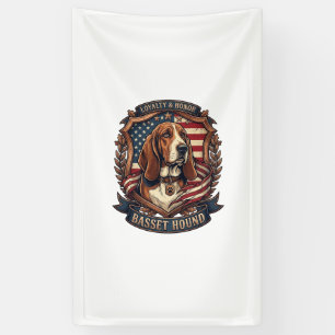 Basset Hound Loyalty Honor Dog American Flag Shiel Banner