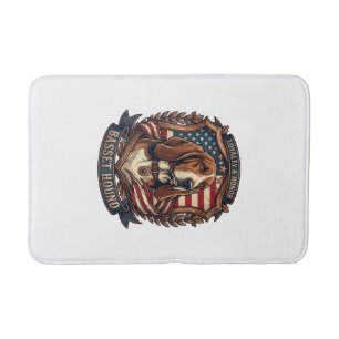 Basset Hound Loyalty Honor Dog American Flag Shiel Bath Mat