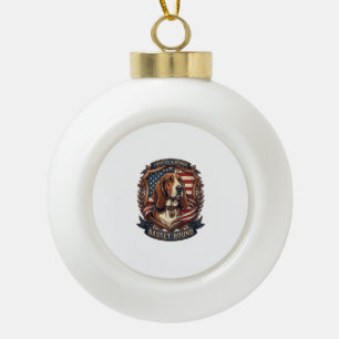 Basset Hound Loyalty Honor Dog American Flag Shiel Ceramic Ball Christmas Ornament