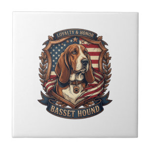Basset Hound Loyalty Honor Dog American Flag Shiel Ceramic Tile