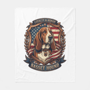 Basset Hound Loyalty Honor Dog American Flag Shiel Fleece Blanket