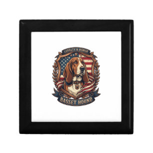 Basset Hound Loyalty Honor Dog American Flag Shiel Gift Box
