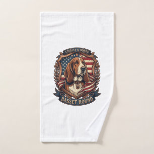 Basset Hound Loyalty Honor Dog American Flag Shiel Hand Towel