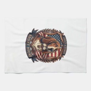 Basset Hound Loyalty Honor Dog American Flag Shiel Kitchen Towel