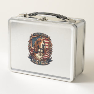 Basset Hound Loyalty Honor Dog American Flag Shiel Metal Lunch Box