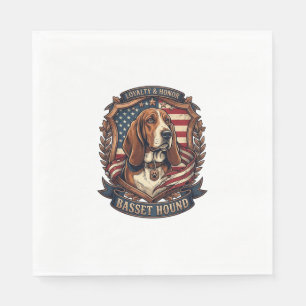 Basset Hound Loyalty Honor Dog American Flag Shiel Napkins