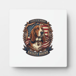 Basset Hound Loyalty Honor Dog American Flag Shiel Plaque