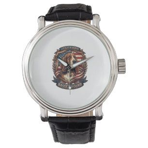 Basset Hound Loyalty Honor Dog American Flag Shiel Watch