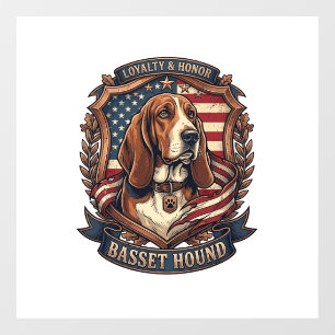 Basset Hound Loyalty Honor Dog American Flag Shiel Window Cling