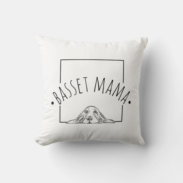 basset hound mama black white simple puppy eyes  throw pillow (Front)