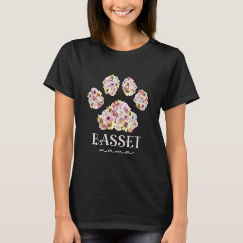Basset Hound Mama Floral Paw Dog Mom  T_Shirt