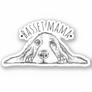 basset hound mama hand drawn black white simple sticker