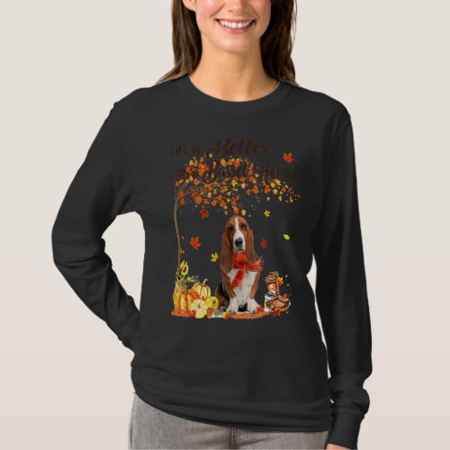 Basset Hound Maple Tree Thanksgiving Day Cute Dog  T_Shirt