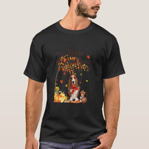Basset Hound Maple Tree Thanksgiving Day Cute Dog  T_Shirt