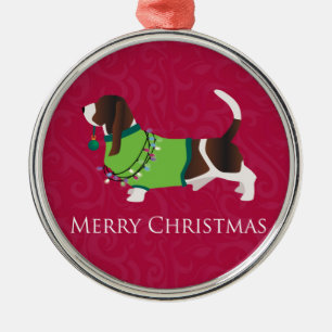 Basset Hound Merry Christmas Design Metal Ornament