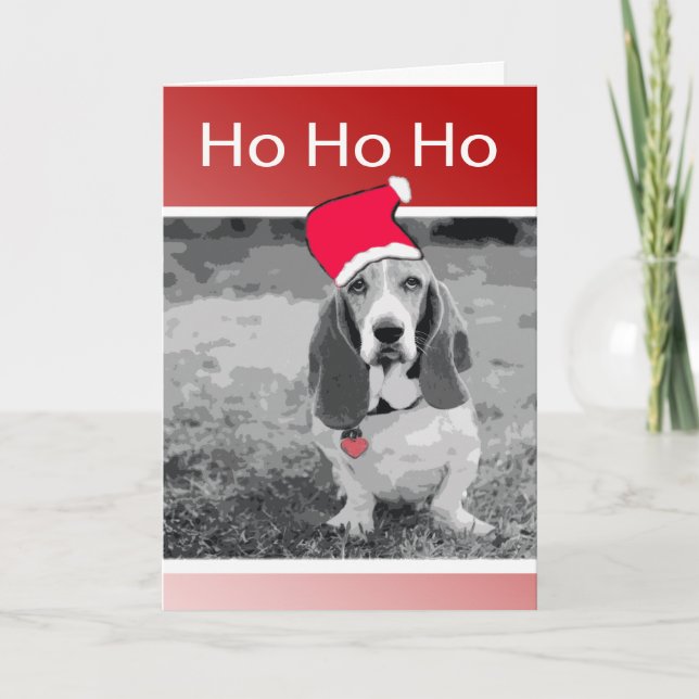 Basset Hound Merry Christmas Holiday Card (Front)