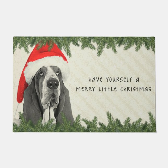 Basset Hound Merry Little Christmas Doormat (Front)