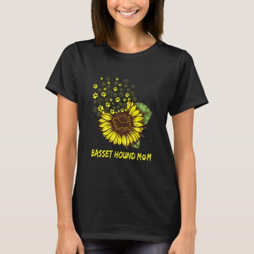 Basset Hound Mom Sunflower Dog Lover  T_Shirt