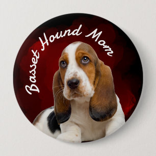Basset Hound Mom with red background Button