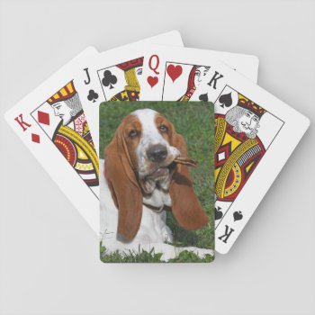 Basset Hound Morning Chew Playing Cards by WackemArt at Zazzle