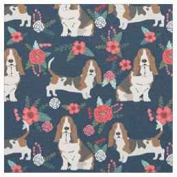 Basset Hound navy and pink floral Fabric